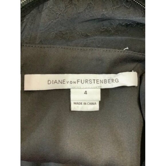 Diane Von Furstenberg Black Lace Sheath Dress With Sheer Neckline & Back Zipper - Picture 3 of 3